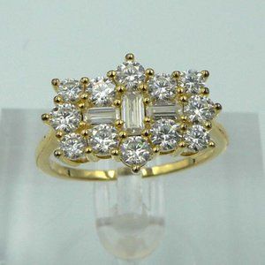 Sz 11 Genuine Moissanite Cluster Boat Ring